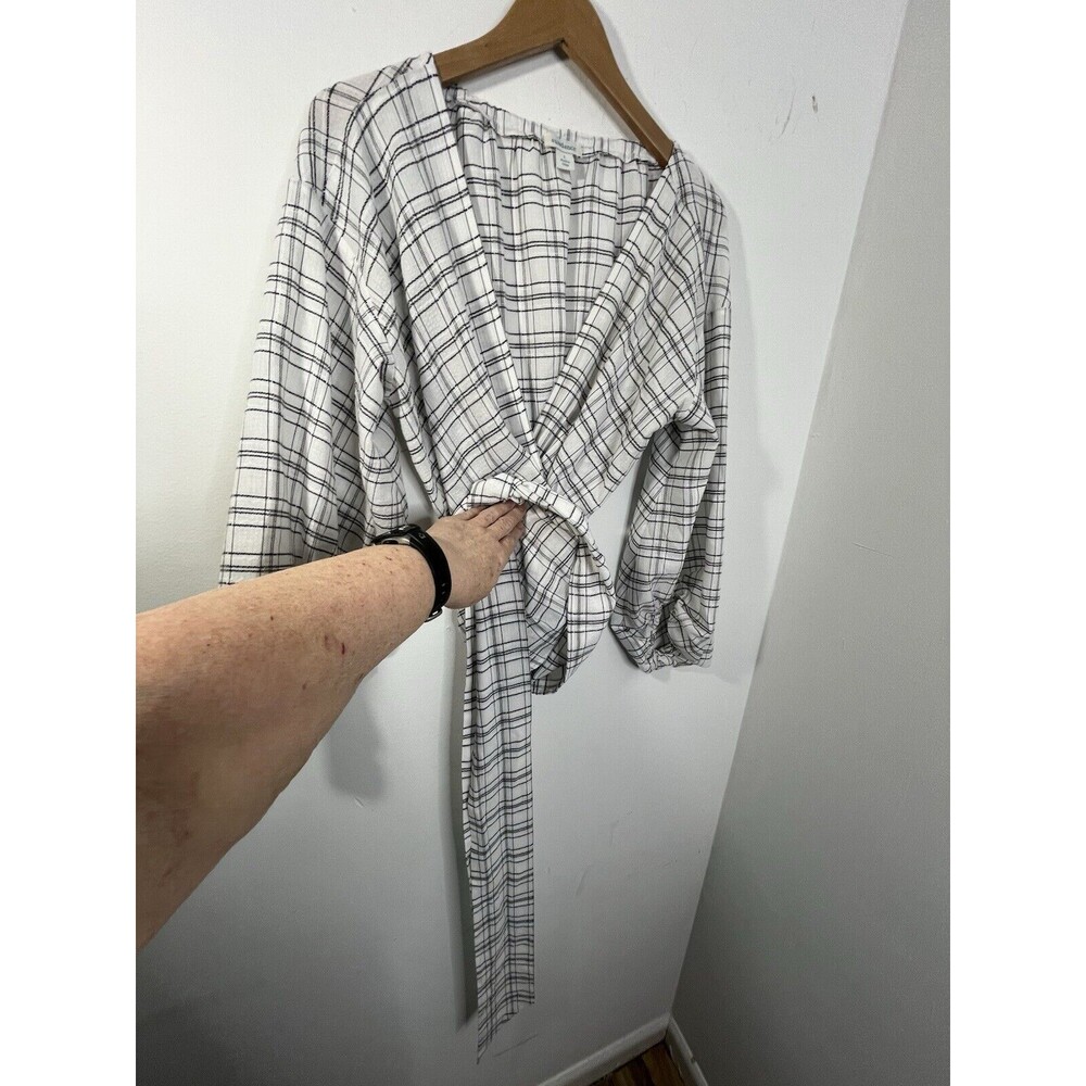 Sundance Dora White Black Windowpane Plaid Check Kimono Wrap Top Size Large Boho